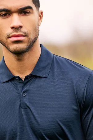 Next Mens Navy Active Textured Golf Polo Shirt