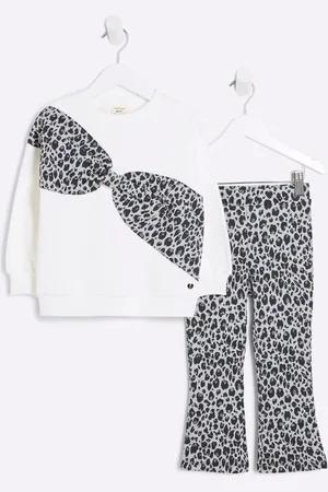 River Island Girls Girls Leopard Print Bow 100% Cotton Sweatshirt