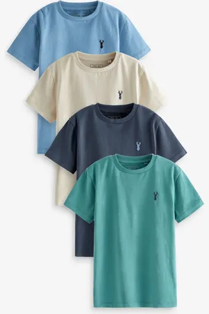 Next Boys Mineral Green/ 100% Cotton Short Sleeve Stag Embroidered T-Shirts 4 Pack (3-16yrs)