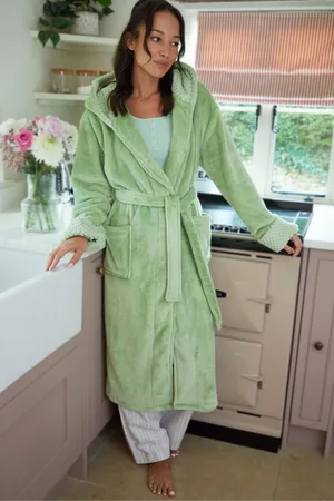 Threadbare Green Faux Fur Trim Dressing Gown M