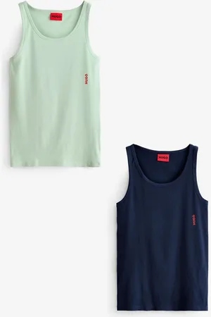 HUGO BOSS Mens /Navy Logo Vests Stretch Cotton 2 Pack