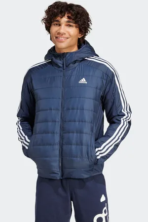 adidas Mens Essentials 3-Stripes Insulated Hooded Hybrid Jacket