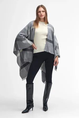 Barbour Grey Blair Windowpane Cape Serape Scarf One