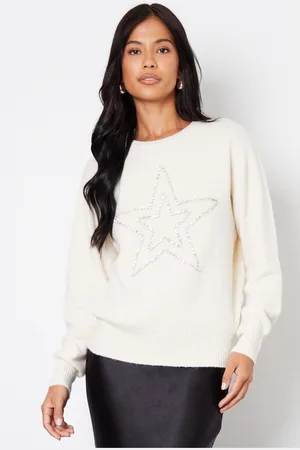 Threadbare Womens Embellished Star Balloon Sleeve Knitted Jumper