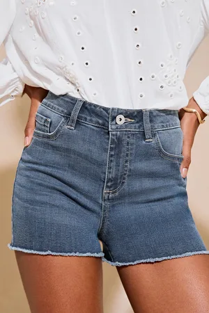 Lipsy London Womens Stretch Denim Raw Hem Shorts