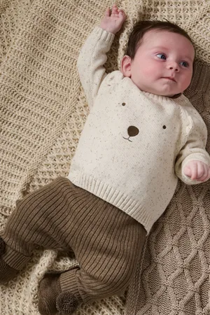 Mamas & Papas Girls 2 Piece 100% Cotton Bear Knit Set