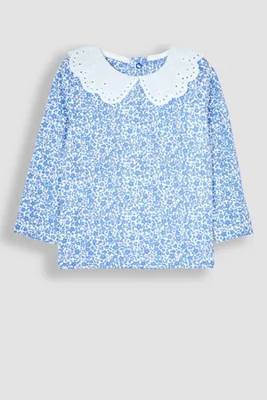 JoJo Maman Bébé Girls Floral Broderie Collar Top