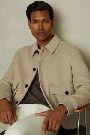 Reiss Mens Oatmeal Herringbone Bak Wool Blend Herringbone Jacket
