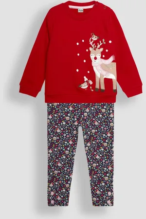 JoJo Maman Bébé Girls Reindeer Appliqué Sweatshirt and Leggings Set