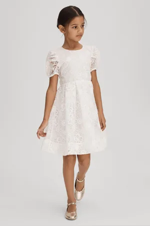 Reiss Girls Ivory Emelie 9-13 yrs Lace Puff Sleeve Dress