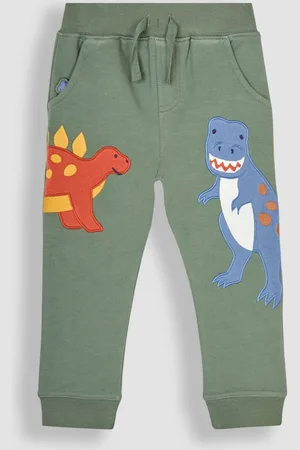 JoJo Maman Bébé Boys Khaki Dinosaur Appliqué Pet in Pocket Joggers