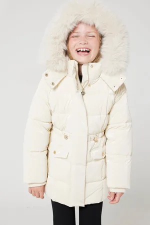 River Island Girls Girls Glam Faux Fur Hooded High Shine Coat