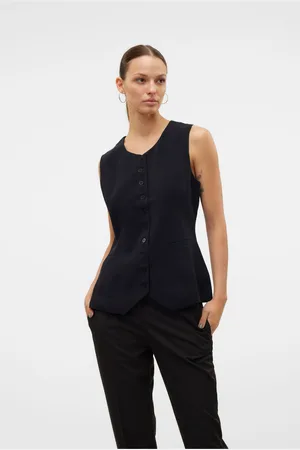 VERO MODA Womens Black Sleeveless Button Down Waistcoat