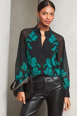 Lipsy London Womens 1 Long Sleeve Grandad Collar Blouse