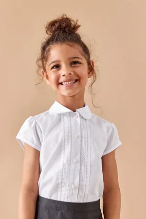 Next Girls Regular Fit Puff Sleeve Lace Trim School Blouse (3-14yrs)