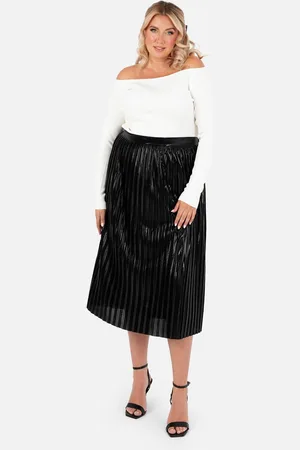 Lovedrobe Womens Pleated Metallic Midi Skirt