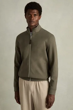 Reiss Mens Sage Aston Zipped Interlock-Jersey Jacket