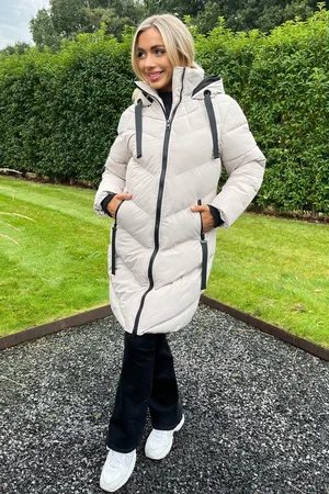 Ax Paris Womens Hooded Long Line Puffer Black Coat