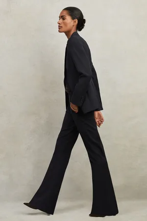 Reiss Womens Navy Haisley Wool-Blend Tailored Flared Suit Trousers