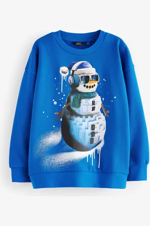 Next Boys Cobalt Snowman Christmas Graphic Crew Neck 100% Cotton Sweatshirt (3-16yrs)