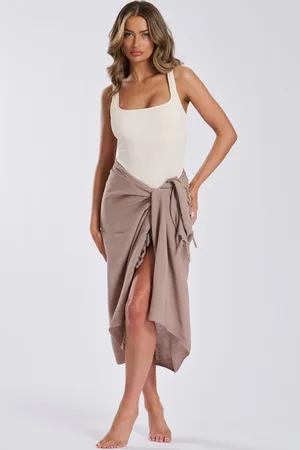 South Beach Womens Taupe Crinkle Viscose Fringed Cover-Up