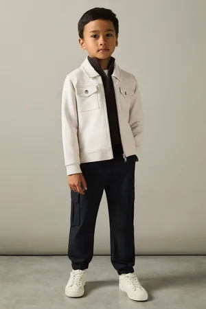 Reiss Boys Cement Medina Interlock Jersey Zip Through Jacket
