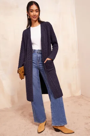 Friends Like These Womens Navy Longline Cable Knit Coatigan