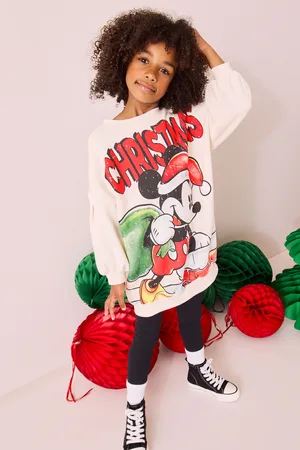 Mickey Mouse Girls Ecru Christmas License Jumper Dress (3-16yrs)