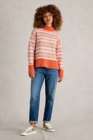 White Stuff Womens Orange Scandi Twist Fairisle Pattern Jumper