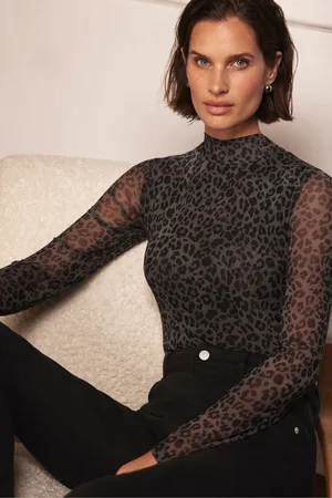 mint&berry Womens Animal Print Mesh Top