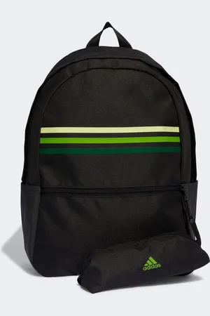 adidas Boys Black/Green Classic Horizontal 3 Stripes Backpack
