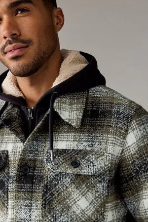 Next Mens Check Hooded Borg Lined Shacket