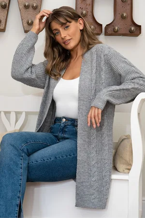 Threadbare Grey Ladies Rozanna Cable Detail Cardigan AU 12
