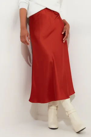 Joe Browns Womens Rust A-Line Satin Midi Skirt