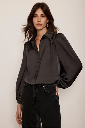 mint&berry Womens Satin Puff Sleeve Shirt
