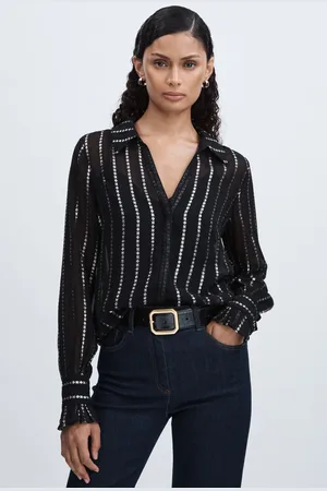 Paige Womens Sheer Floral-Stripe Blouse