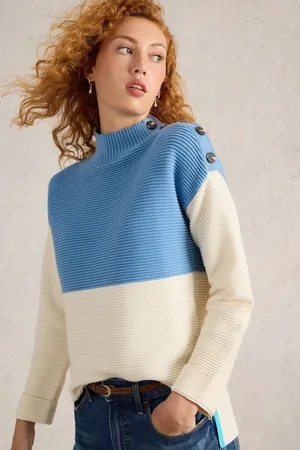 White Stuff Womens Jana Button High Neck 100% Organic Cotton Jumper