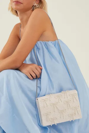 Accessorize Natural Bridal Pearl Bow Clutch Bag one