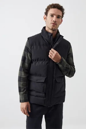 French Connection Mens Black Fleece Funnel Gilet