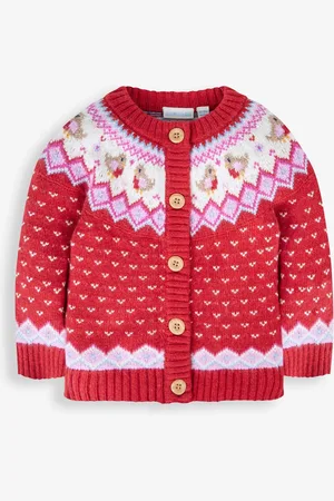JoJo Maman Bébé Girls Robin Fairisle Pattern Cardigan