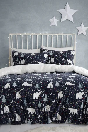 FUSION Blue Starry Night Plush Fleece Duvet Cover Set Double