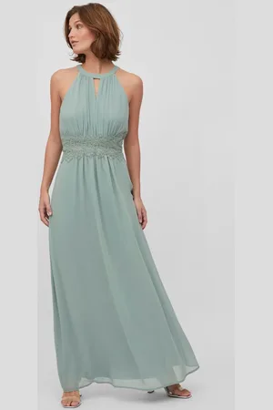 VILA Halterneck Flower Girl Lace Detail Occasion Maxi Dress AU 12