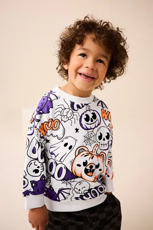 Next Boys /Purple Halloween Crew Neck Ghosts 100% Cotton Sweatshirt (3mths-7yrs)
