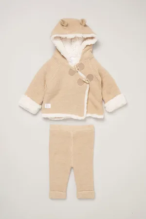 Rock-a-bye Baby Boutique Grey True Knit Cardigan with Sherpa Lining and Double Knit Trousers Outfit Set