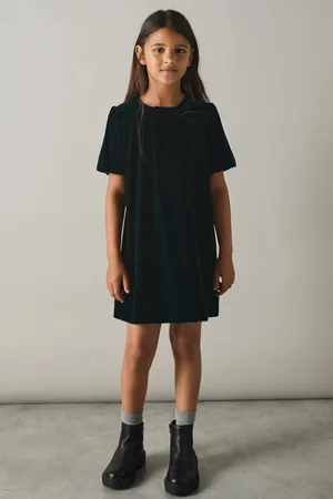 Reiss Girls Teal Cece 4-9 yrs Gathered-Velvet Shift Dress