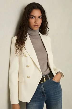 Reiss Womens Tally Tailored Fit Textured Double Breasted Blazer