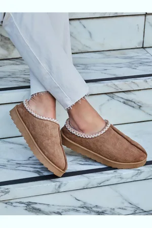 Linzi Brown Tana Faux Suede Slip-On Slippers With Aztec Style Detail AU 8 (EU 39)