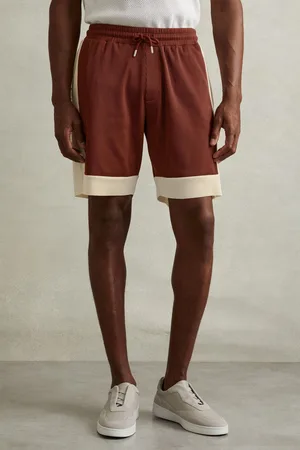 Reiss Mens Rust / Off White Pico Colourblock Plisse Drawstring Shorts