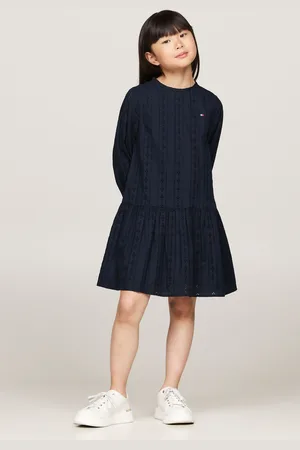 Tommy Hilfiger Girls Embroidered Long Sleeved 100% Cotton Dress