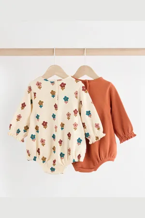 Next Girls Rust /Cream Flower Print Baby Jersey Bloomer Rompers 2 Pack (0mths-2yrs)